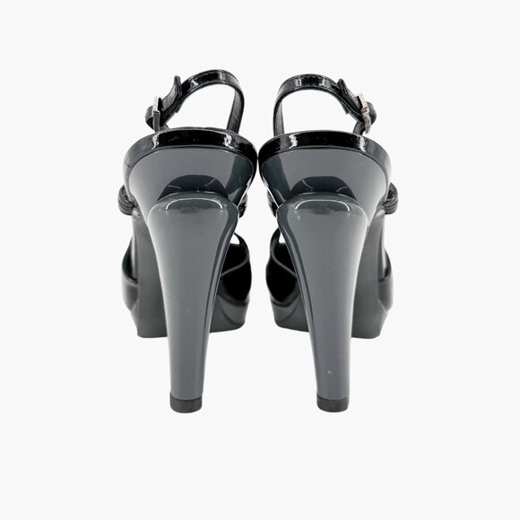 Chanel Cap Toe Slingback Pump Size 38.5 US 7.5-8 Black Patent Platform High Heel - Picture 6 of 14